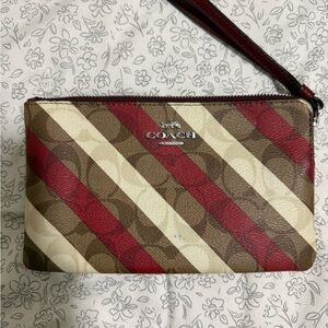 Coach Brown and Red Striped Wristlet